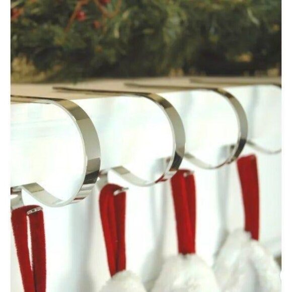 Mantle Clip Stocking Holder Chrome Silver Set of 4 MC0404 Haute Decor New - Picture 2 of 5